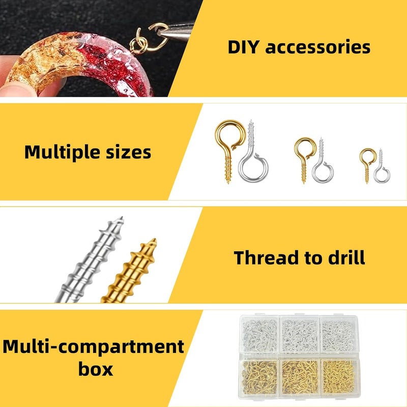 VYNFLICK Screw Eye Pins: Small Eyelet Screws 3 Sizes 800Pcs Gold & Silver Mini Eye Hooks for Jewelry Making DIY Crafts Art Projects - Image 3